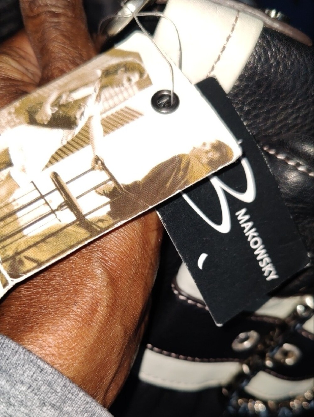 b. makowsky Black and White Leather Crossbody with Decorative Buckle - Picture 14 of 14